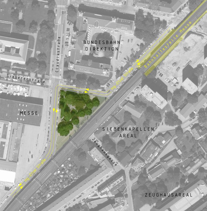 Skizze von Rainer Köberl "Carl-Ritter-von Ghega-Platz"