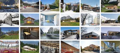 Die 24 nominierten Projekte, Bildnachweis: © David Schreyer, Zita Oberwalder, Günter R. Wett, Lukas Schaller, Geri Blasisker, Mojo Reiter, Karl Heinz, Hanno Mackowitz, Markus Bstieler, Henning Koepke, Christian Flatscher, Snøhetta, Elmal Ludescher, Laurin Naschberger, Wolfgang Retter, Bruno Klomfar
